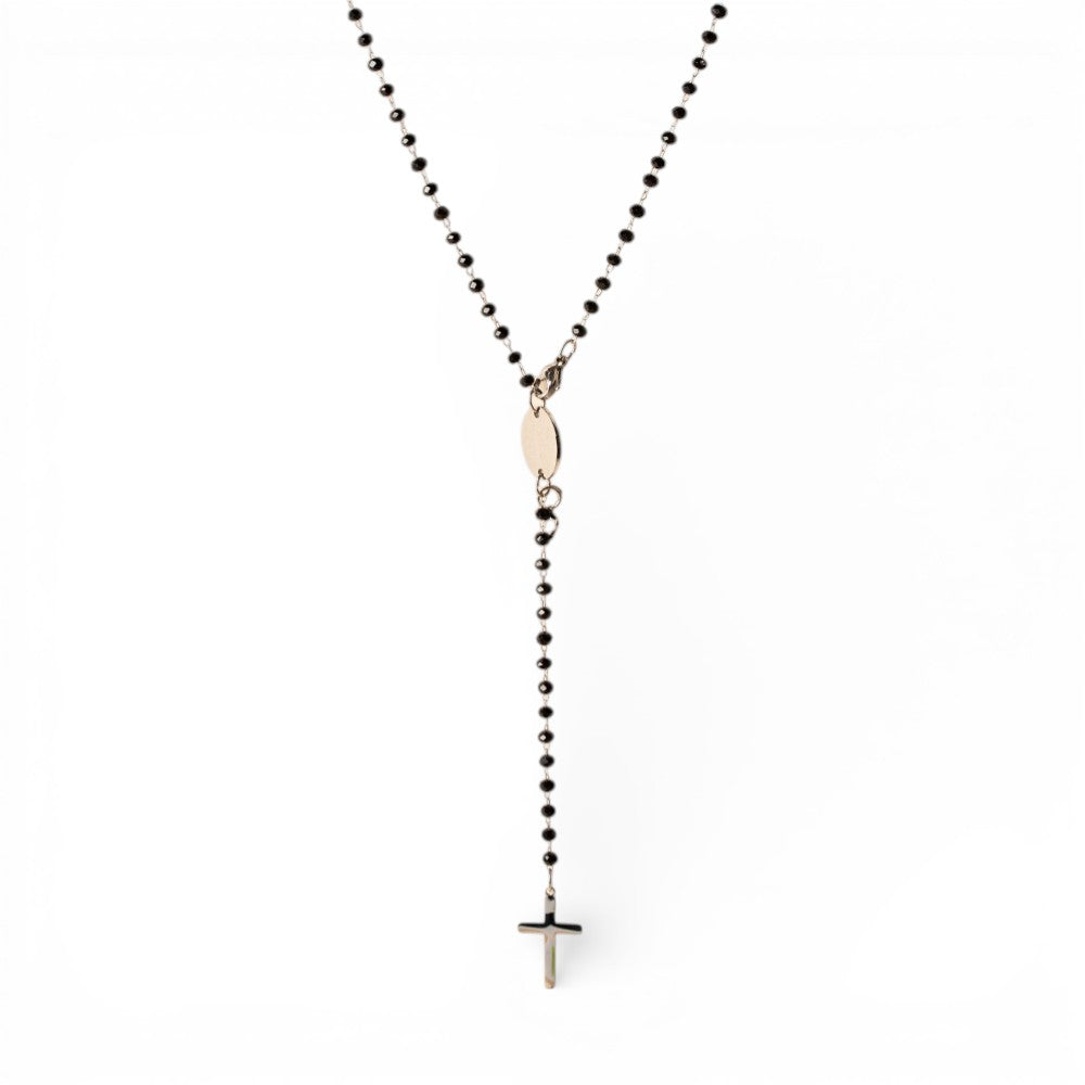 COLLANA GIROCOLO CON PERLINE E CROCE PENDENTE