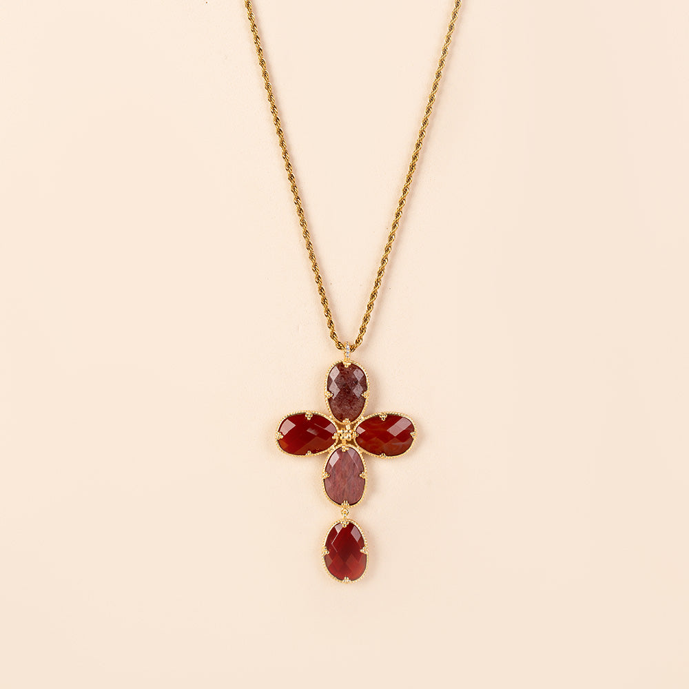 COLLANA LUNGA CON PENDENTE DI PIETRE DISPOSTE A FORMARE UNA CROCE
