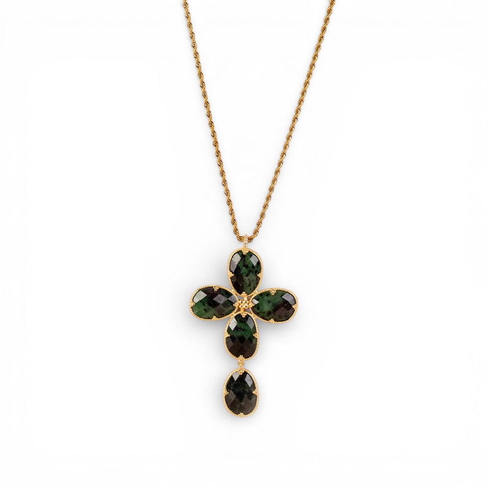 COLLANA LUNGA CON PENDENTE DI PIETRE DISPOSTE A FORMARE UNA CROCE
