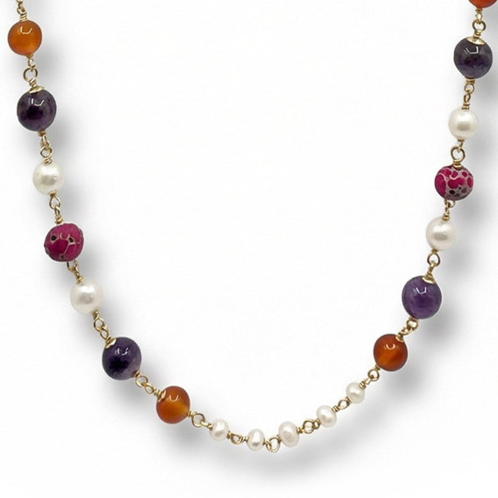 COLLANA LUNGA CON ELEMENTI IN PIETRA E PERLE