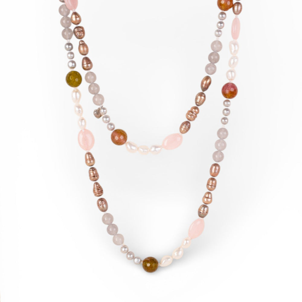 COLLANA LUNGA CON PERLE E PIETRE