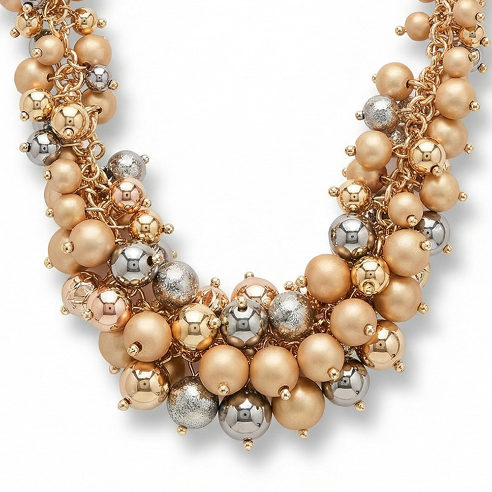 COLLANA GIROCOLLO CON GRAPPOLO DI MINI SFERE LUCIDE E SATINATE
