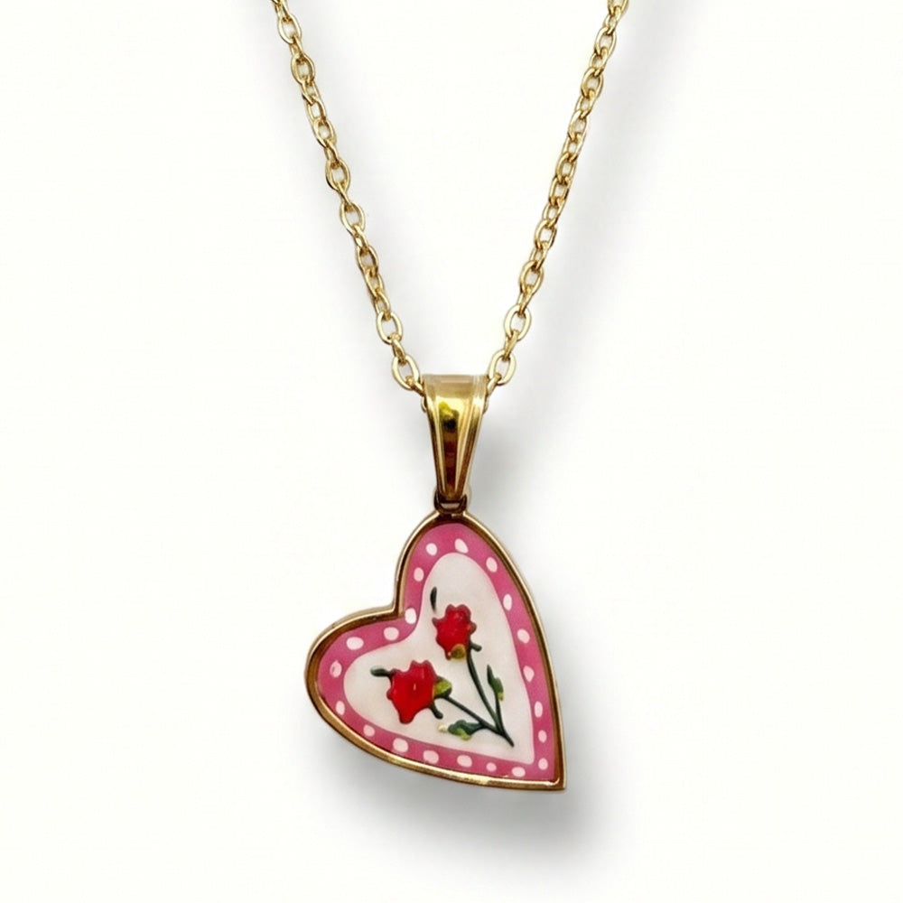 CHARM A CUORE CON FIORI DISEGNATI