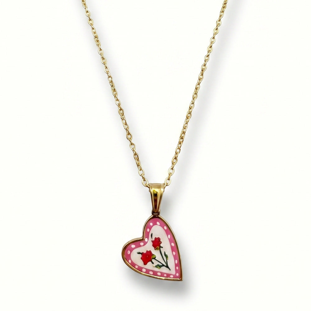 CHARM A CUORE CON FIORI DISEGNATI