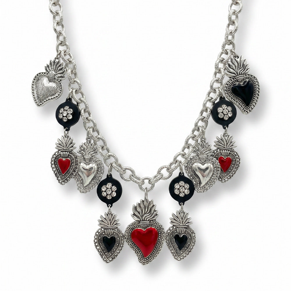 COLLANA CON CUORI SACRI E STRASS