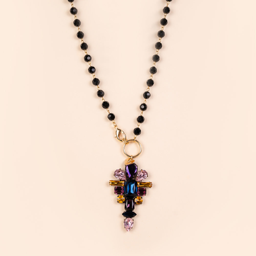 CHOKER NECKLACE WITH RESIN INSERTS AND CROSS PENDANT