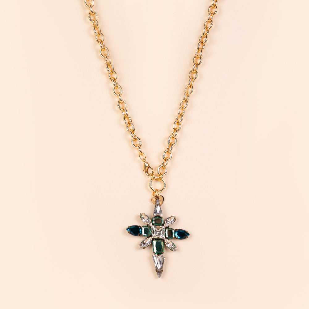 CHAIN NECKLACE WITH CRYSTAL CROSS PENDANT