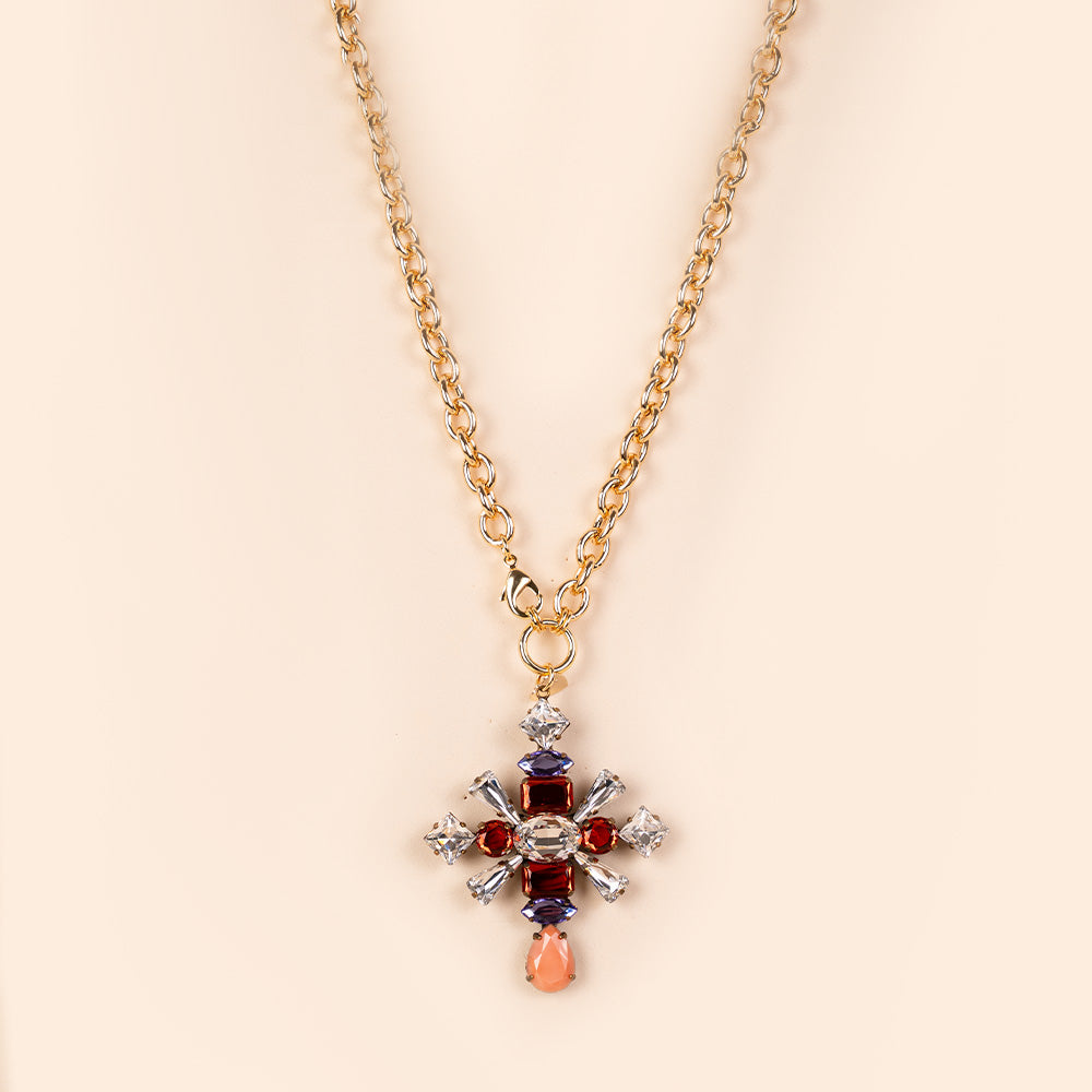 CHOKER NECKLACE WITH CHAIN AND CROSS PENDANT
