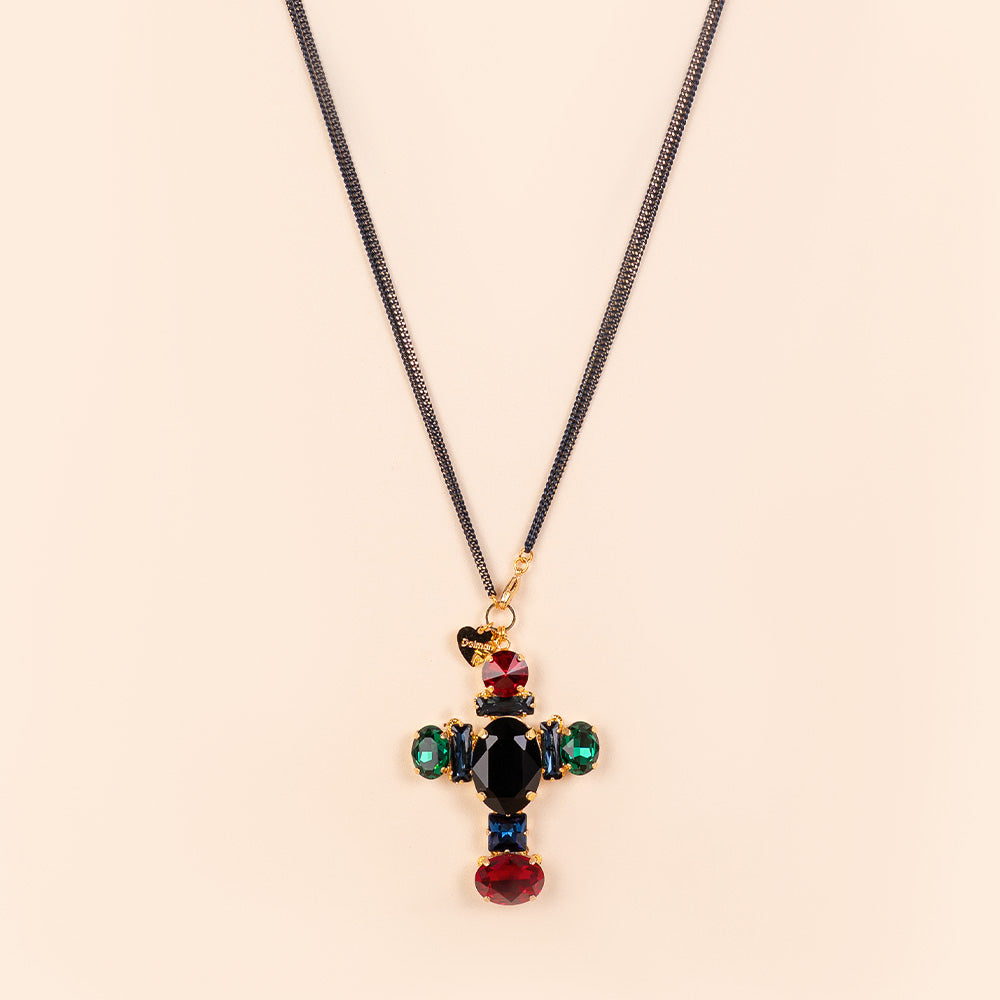 COLLANA LUNGA CON CROCE PENDENTE IN CRISTALLI