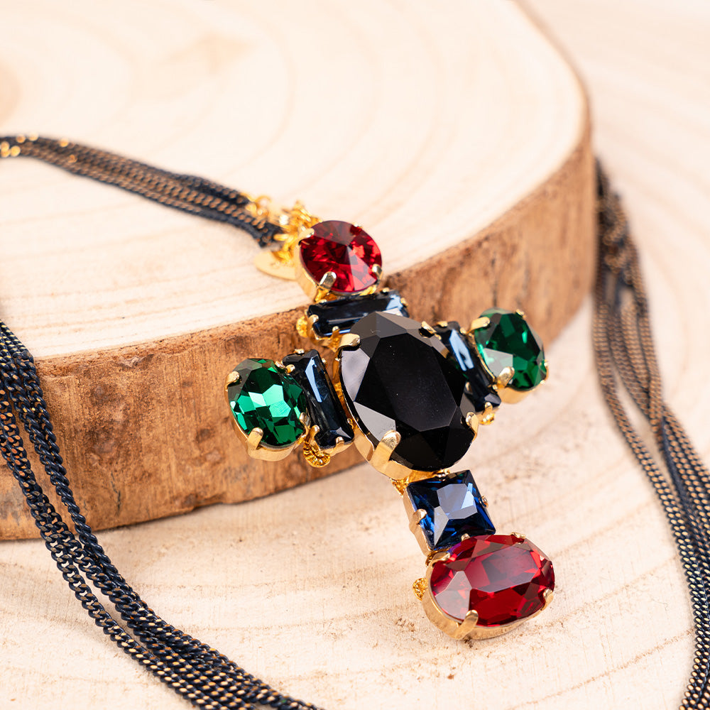 COLLANA LUNGA CON CROCE PENDENTE IN CRISTALLI