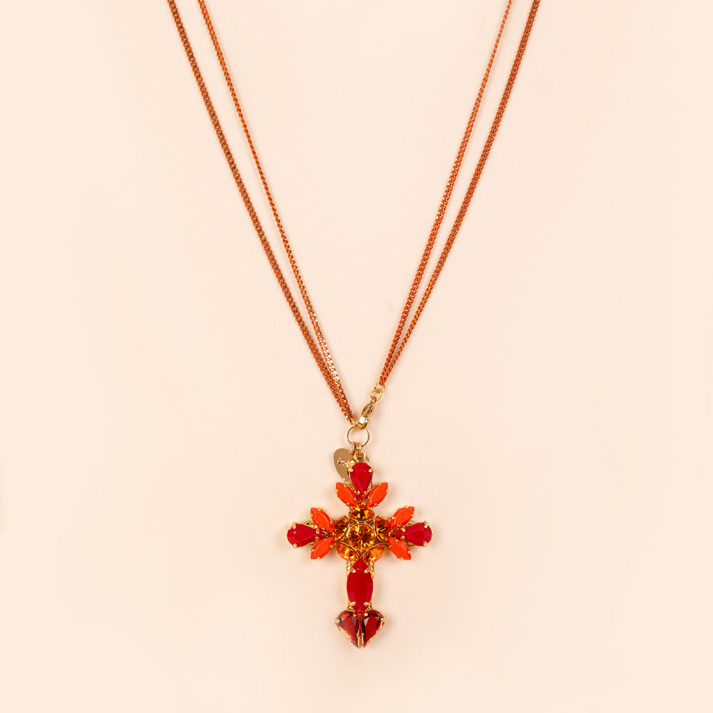 COLLANA LUNGA CON CATENA E CROCE IN CRISTALLI TONO SU TONO