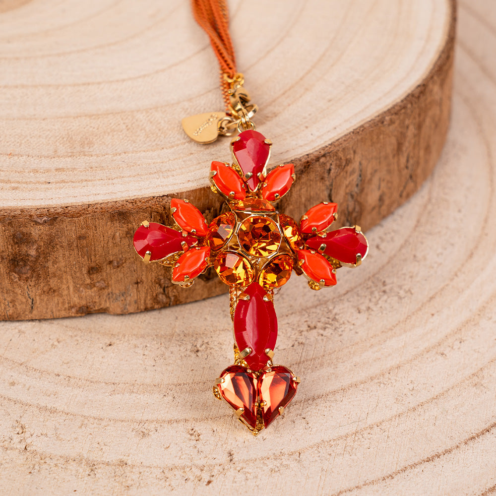 COLLANA LUNGA CON CATENA E CROCE IN CRISTALLI TONO SU TONO