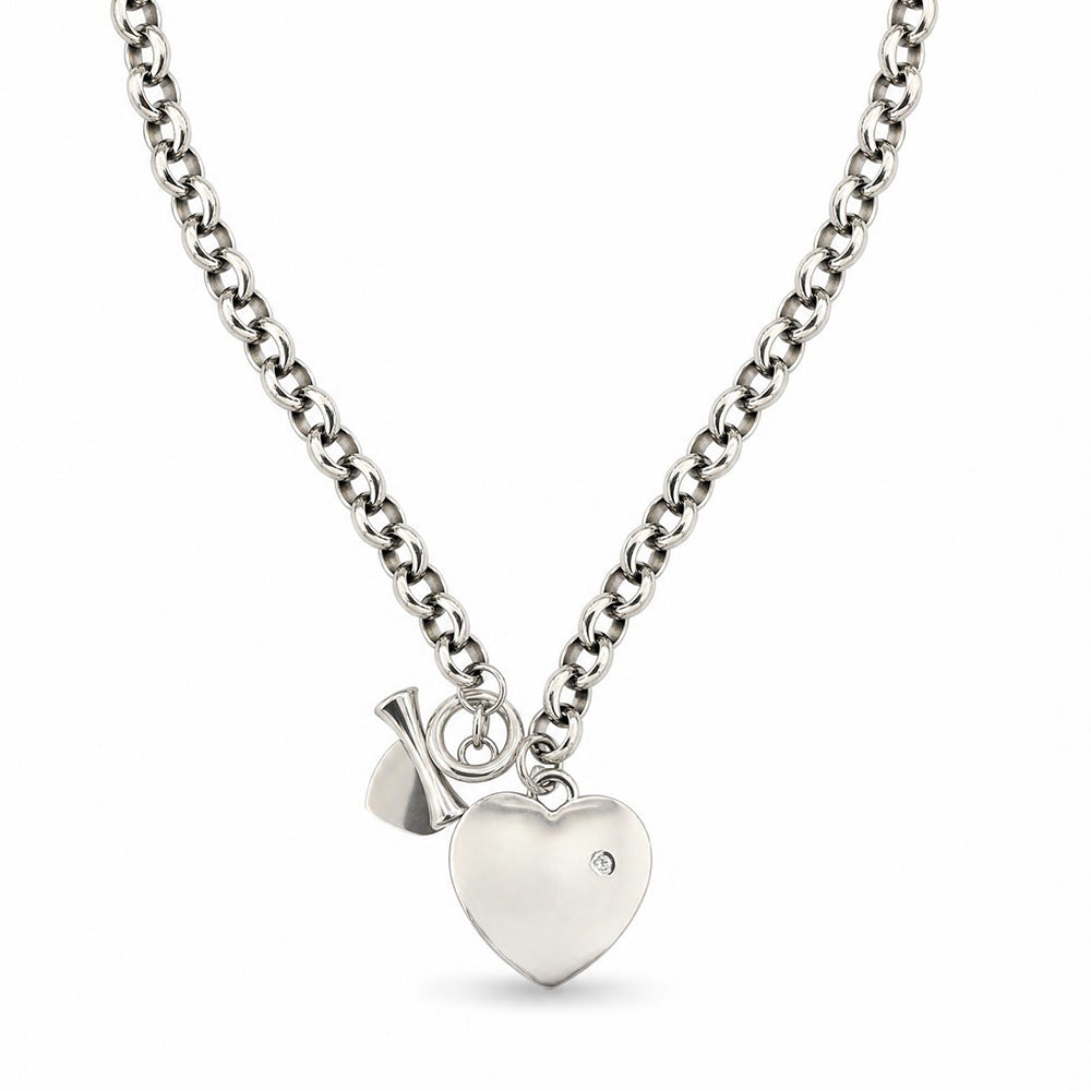 COLLANA A MAGLIA CIROCARE CON PENDENTE A FORMA DI CUORE CHIUSURA A T