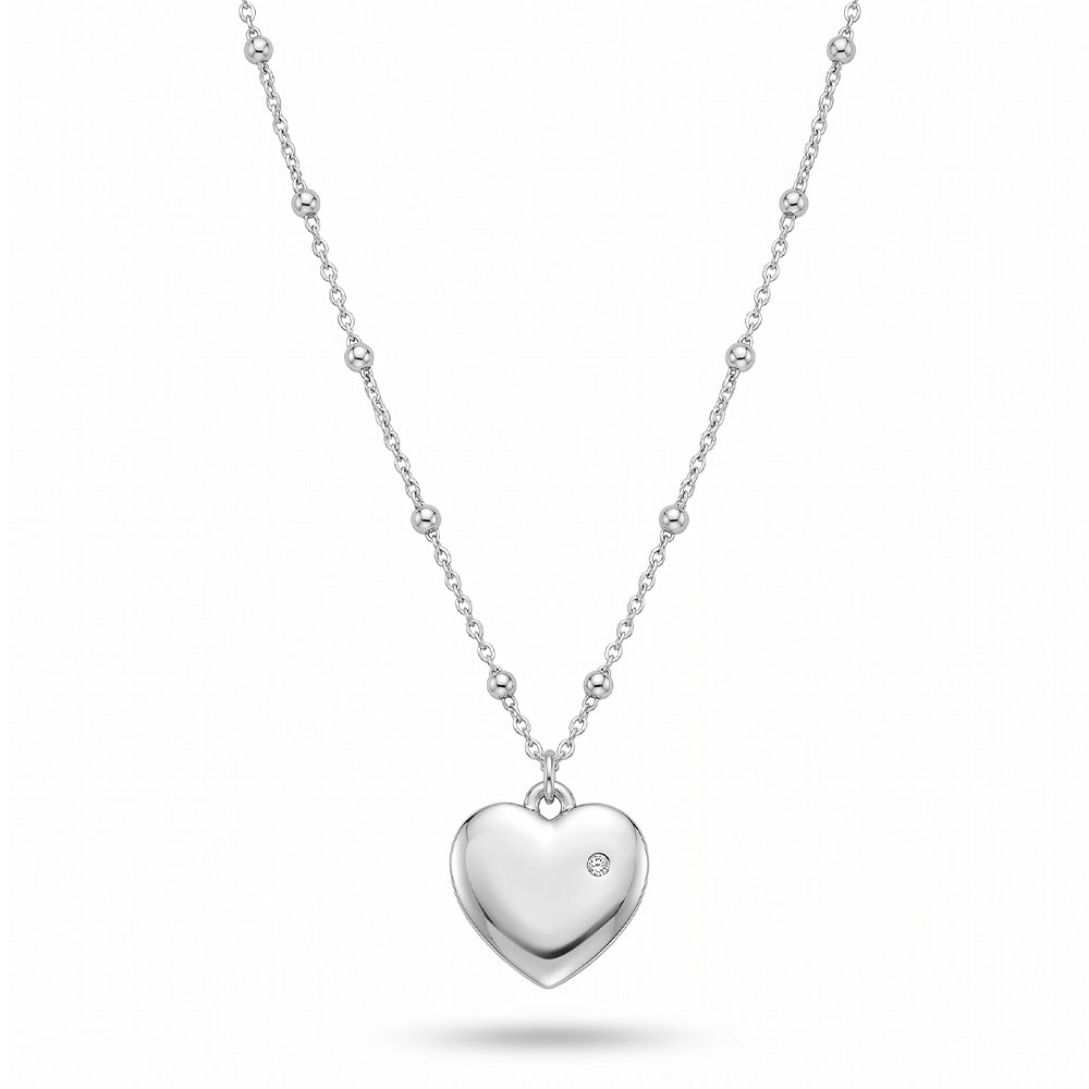 COLLANA A MAGLIA FINE CON PERLINE SFERICHE E PENDENTE A FORMA DI CUORE