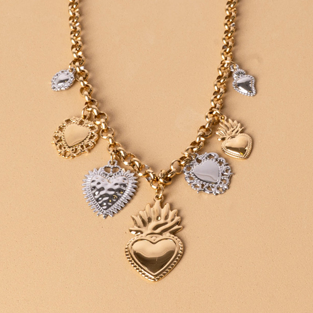 CHOKER NECKLACE WITH SEVEN SACRED HEARTS PENDANTS
