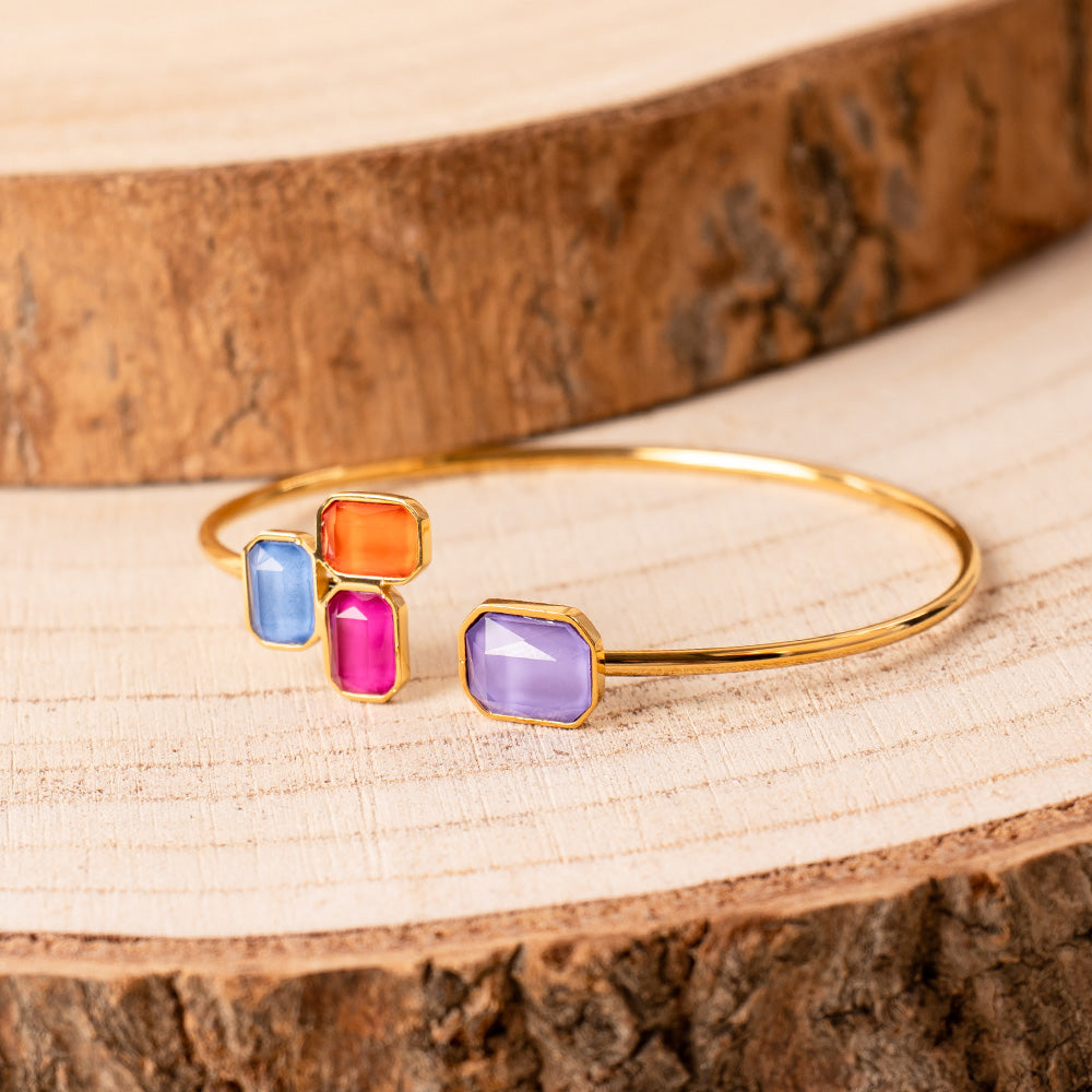 BRACCIALE RIGIDO CON PIETRE COLORATE RETTANGOLARI