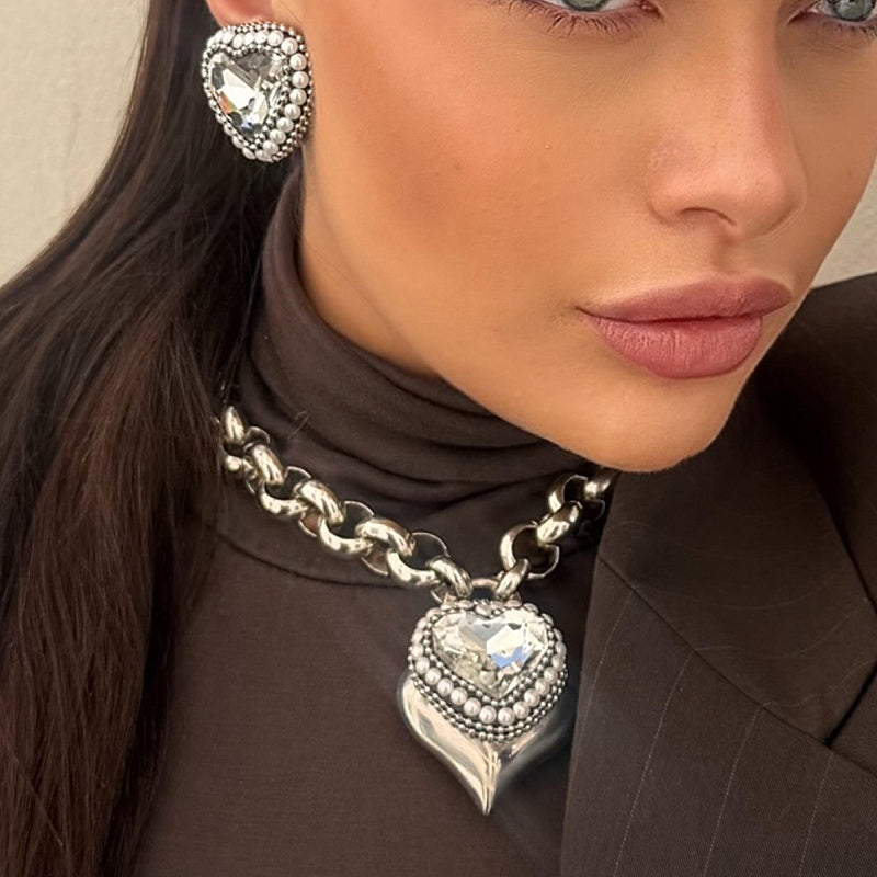 COLLANA GIROCOLLO CATENA CON CUORI SOVRAPPOSTI