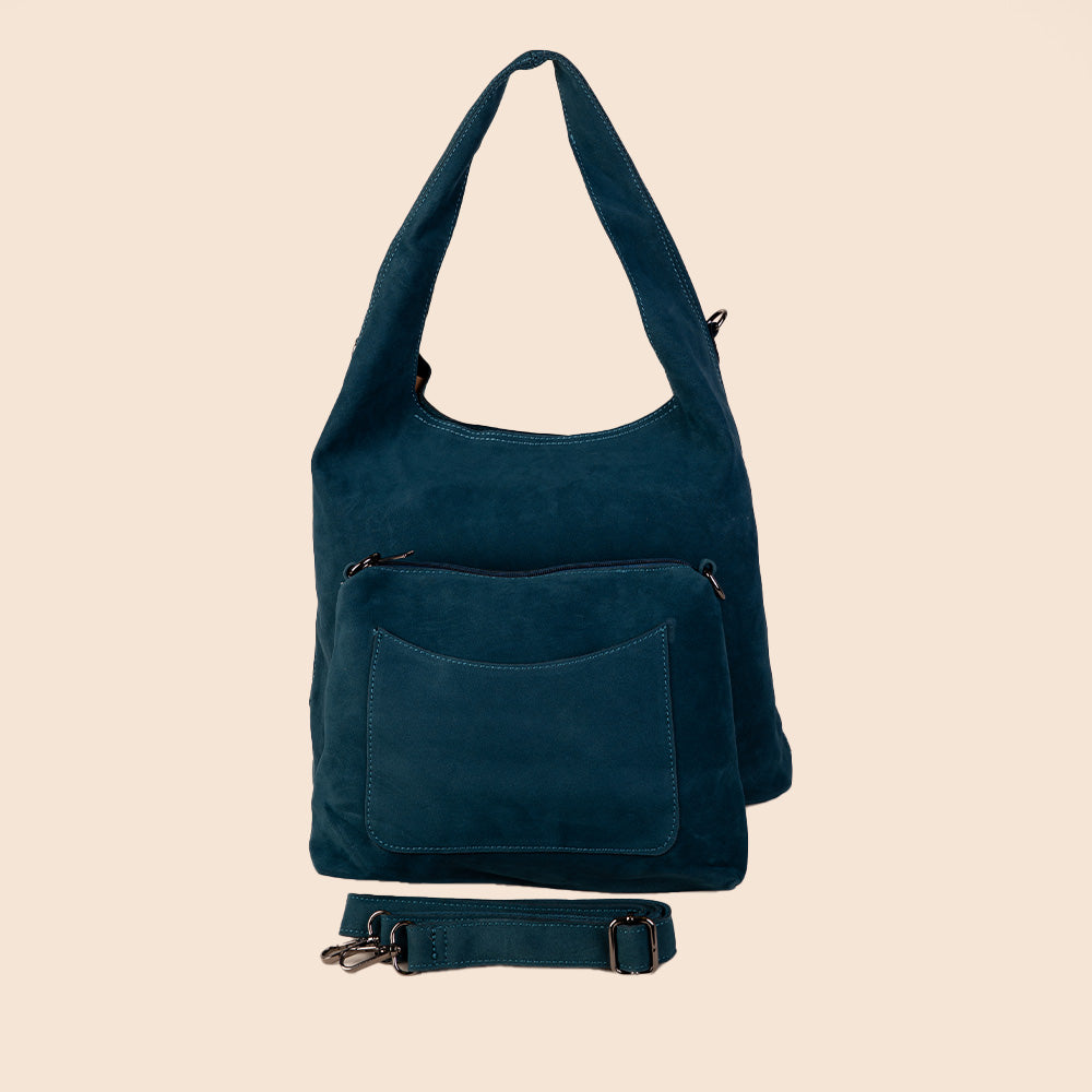 BORSA A SPALLA ECO CAMOSCIO CON SVUOTA BORSA E TRACOLLA ESTERNA
