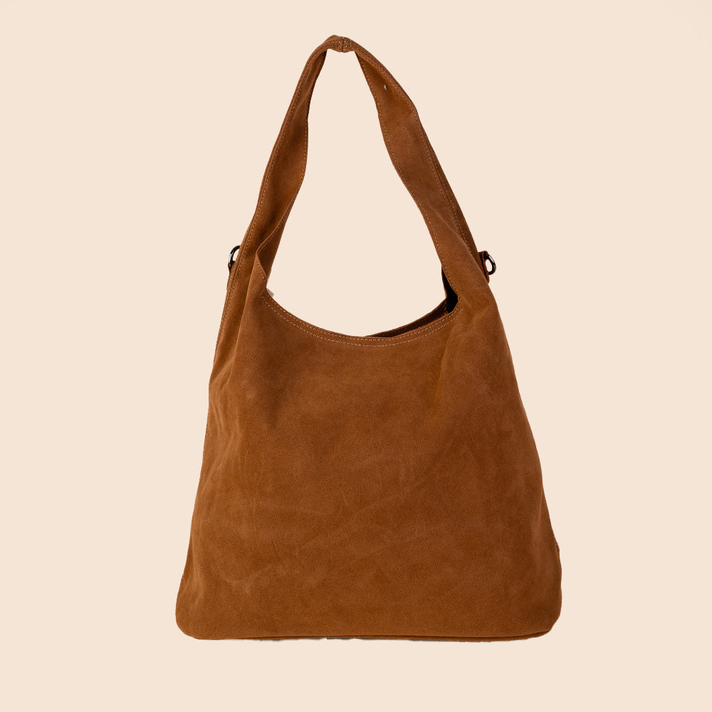 BORSA A SPALLA ECO CAMOSCIO CON SVUOTA BORSA E TRACOLLA ESTERNA