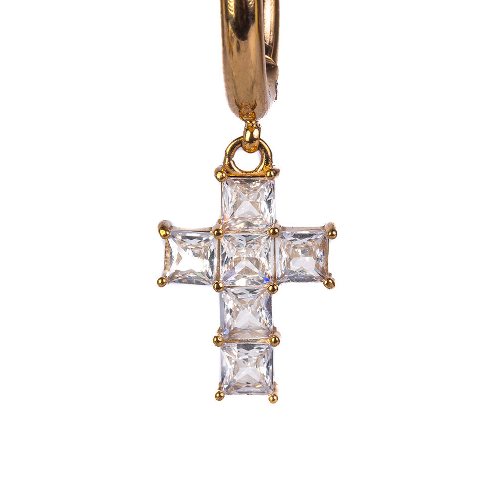CROSS AND RHINESTONE HOOP EARRINGS