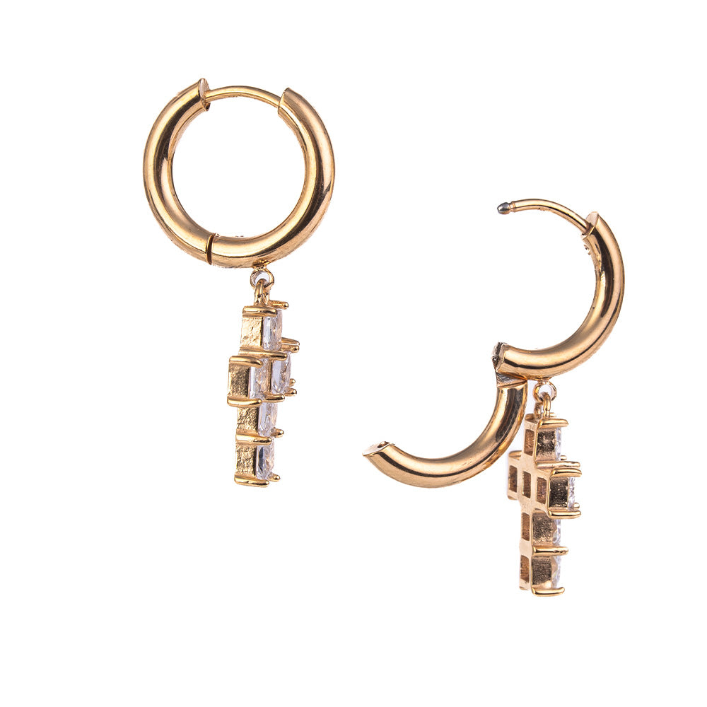 CROSS AND RHINESTONE HOOP EARRINGS