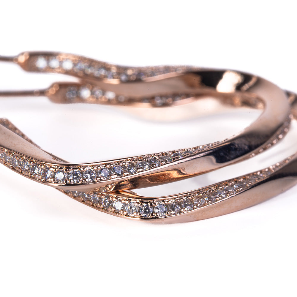 HEART ROLLED RHINESTONE DANGLING EARRINGS