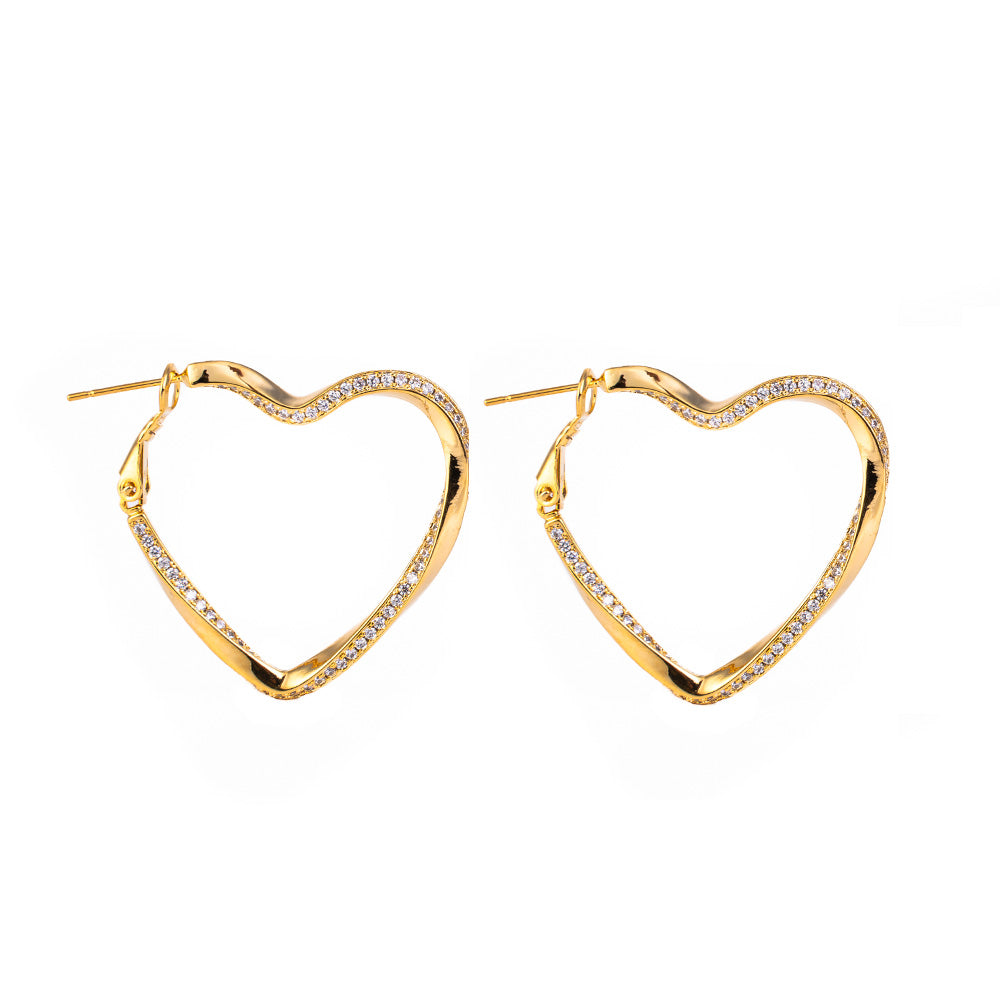 HEART ROLLED RHINESTONE DANGLING EARRINGS