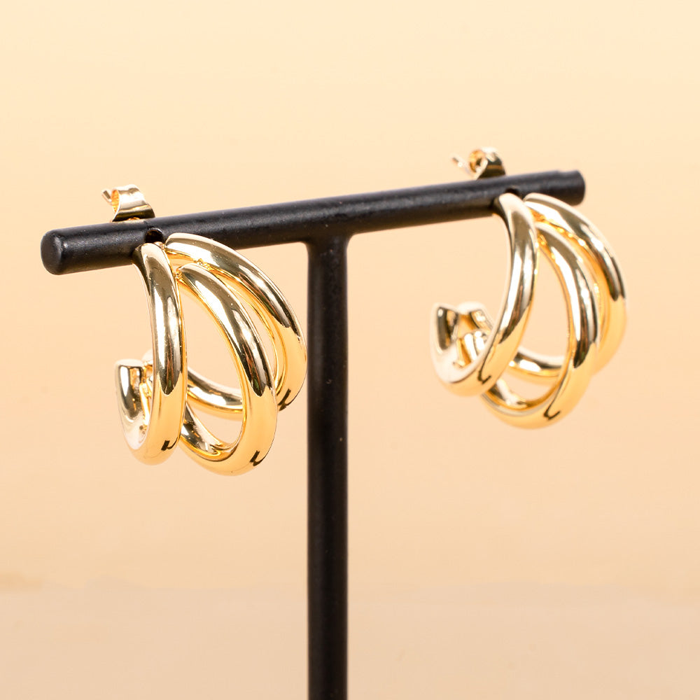 SEMI-CIRCLE THREE-RING EARRINGS