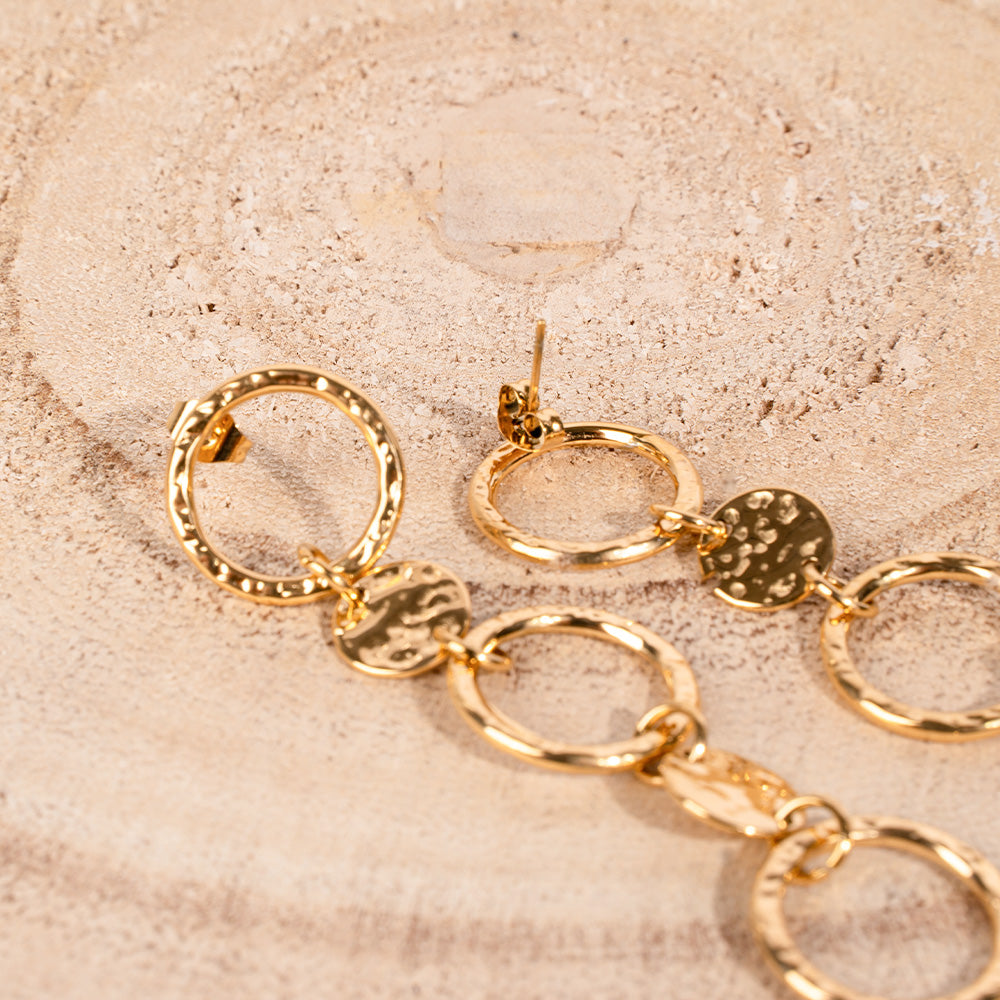 ORECCHINI PENDENTI CON ANELLI E DISCHI MARTELLATI