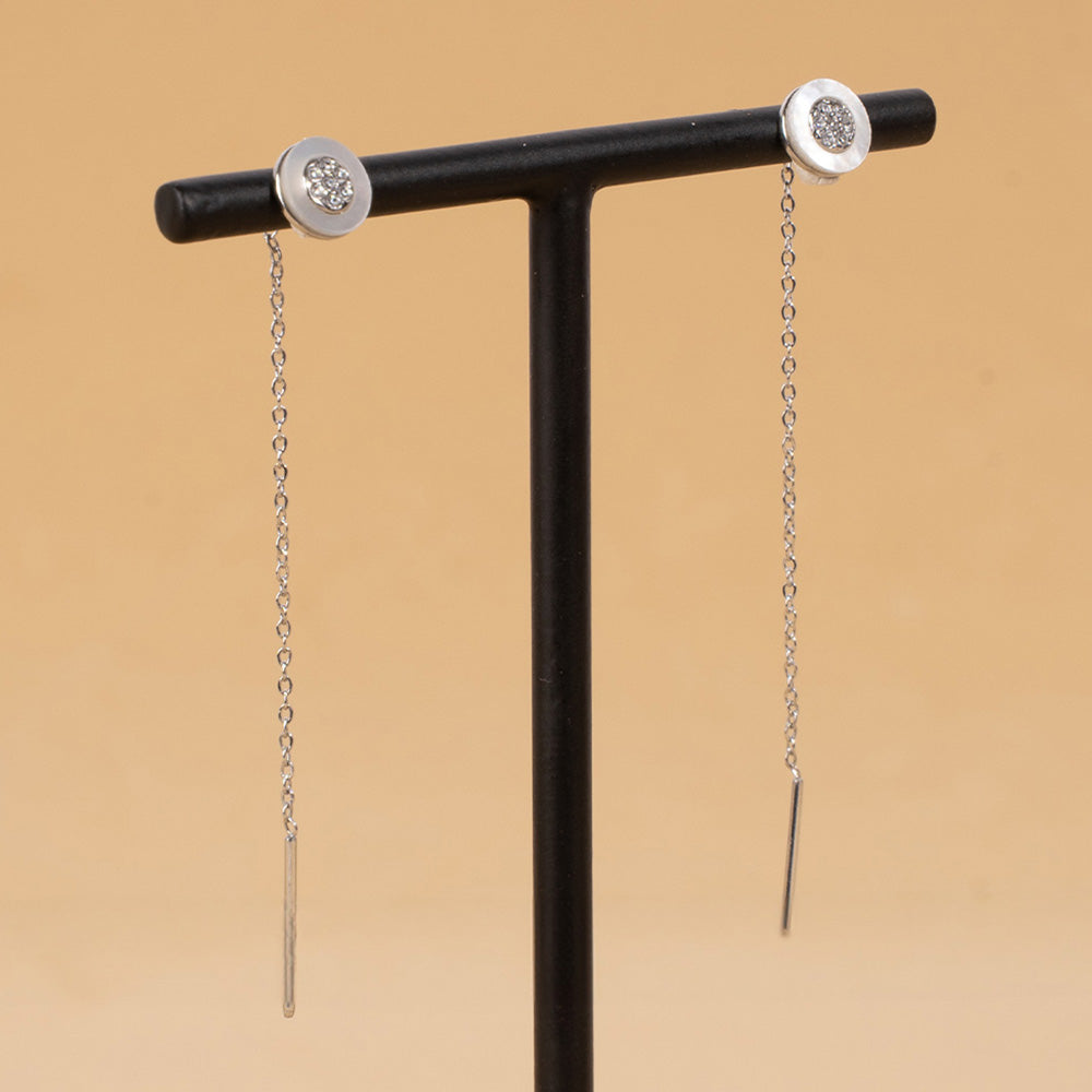 LOVELY MOTHER OF PEARL AND RHINESTONE EFFECT DANGLING EARRINGS