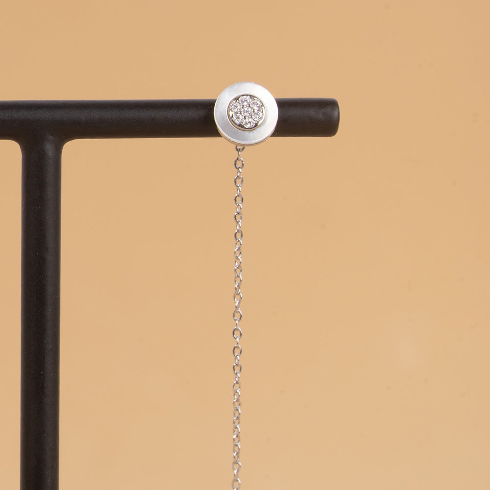 LOVELY MOTHER OF PEARL AND RHINESTONE EFFECT DANGLING EARRINGS