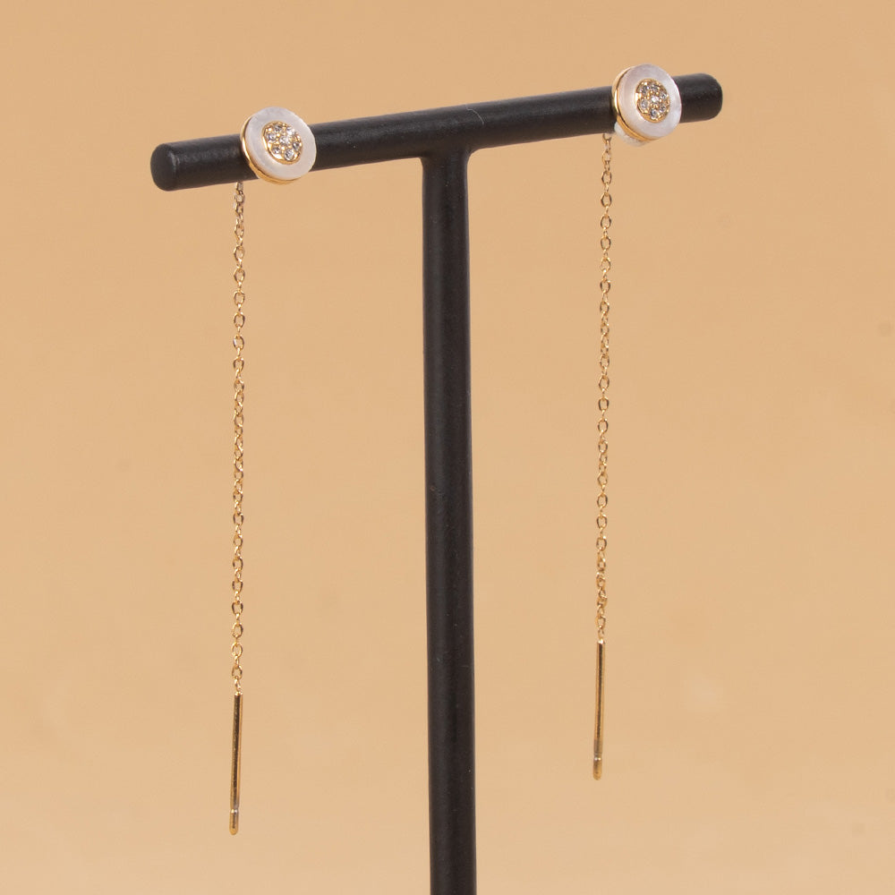 LOVELY MOTHER OF PEARL AND RHINESTONE EFFECT DANGLING EARRINGS