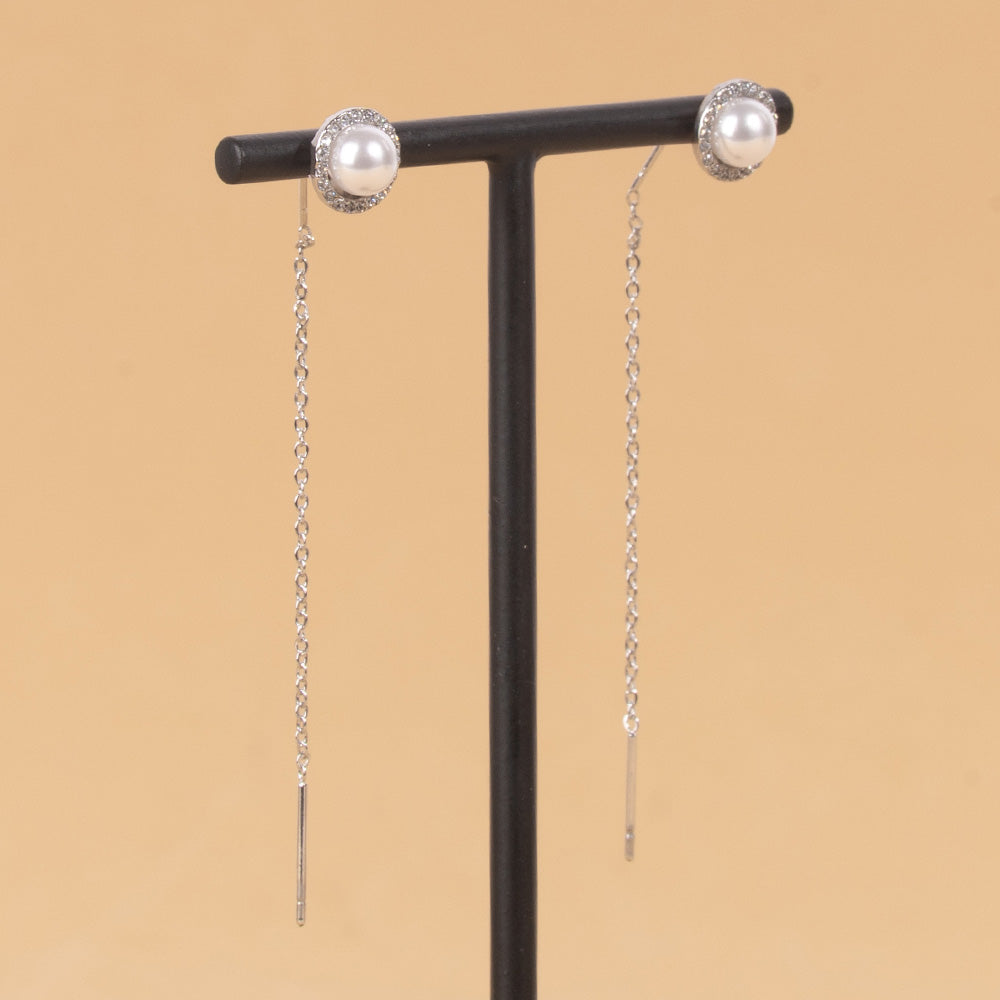 LOVELY PEARL AND RHINESTONE DANGLING EARRINGS