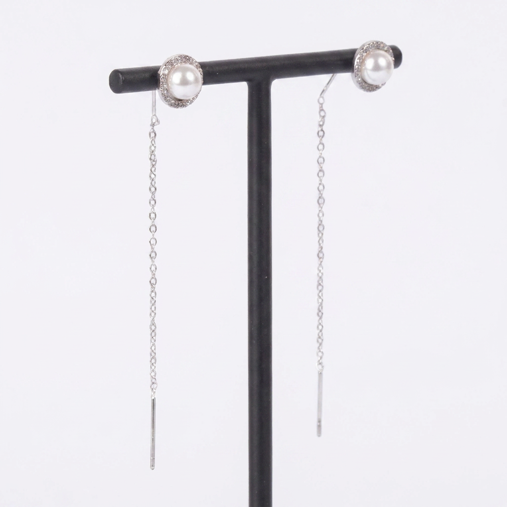 LOVELY PEARL AND RHINESTONE DANGLING EARRINGS