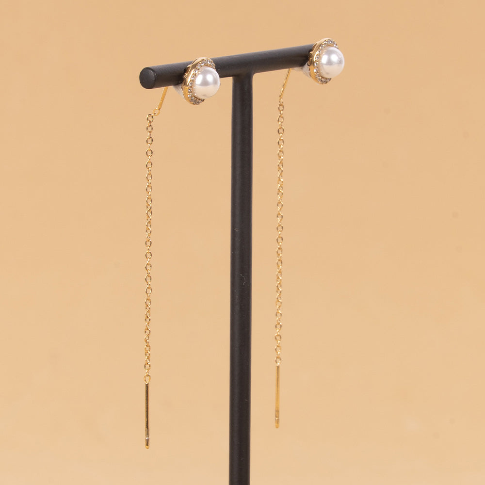 LOVELY PEARL AND RHINESTONE DANGLING EARRINGS