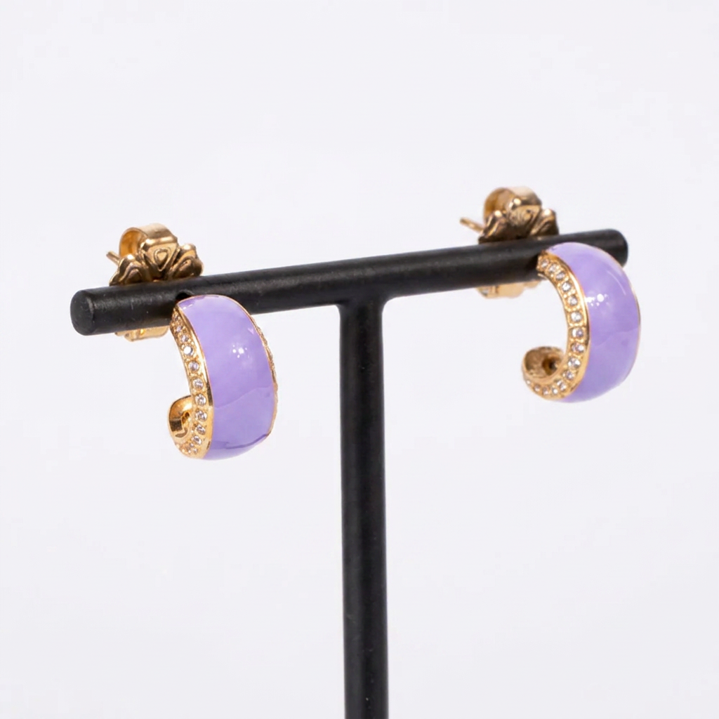 PAINTED RHINESTONE HOOP STUD EARRINGS