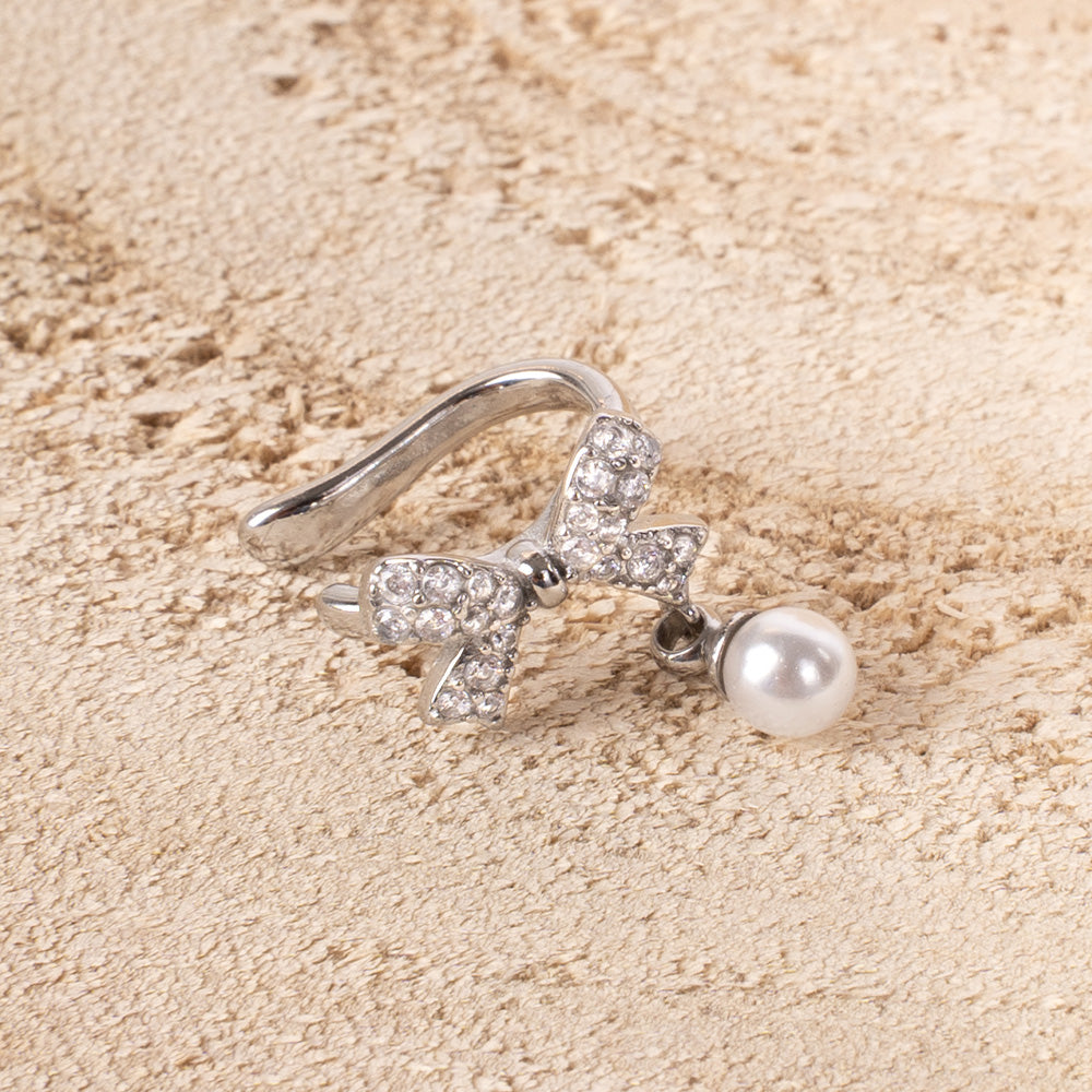 ORECCHINI EARCUFF CON FIOCCO PERLA E STRASS