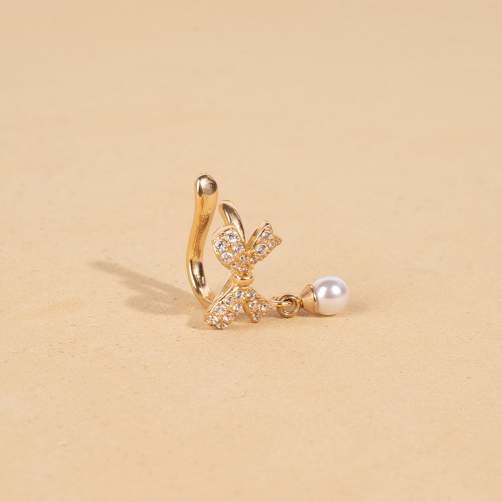 ORECCHINI EARCUFF CON FIOCCO PERLA E STRASS