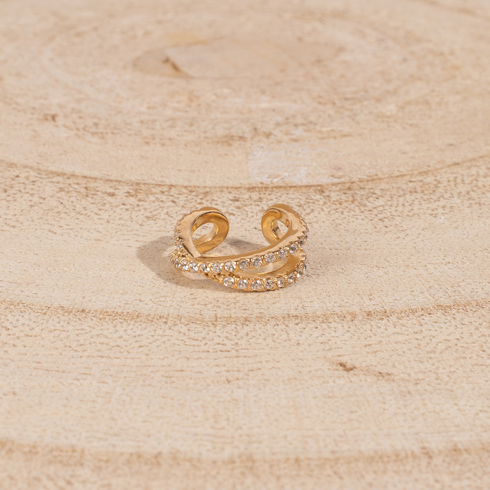 ORECCHINI EARCUFF DOPPIA FASCIA INCROCIATA CON STRASS