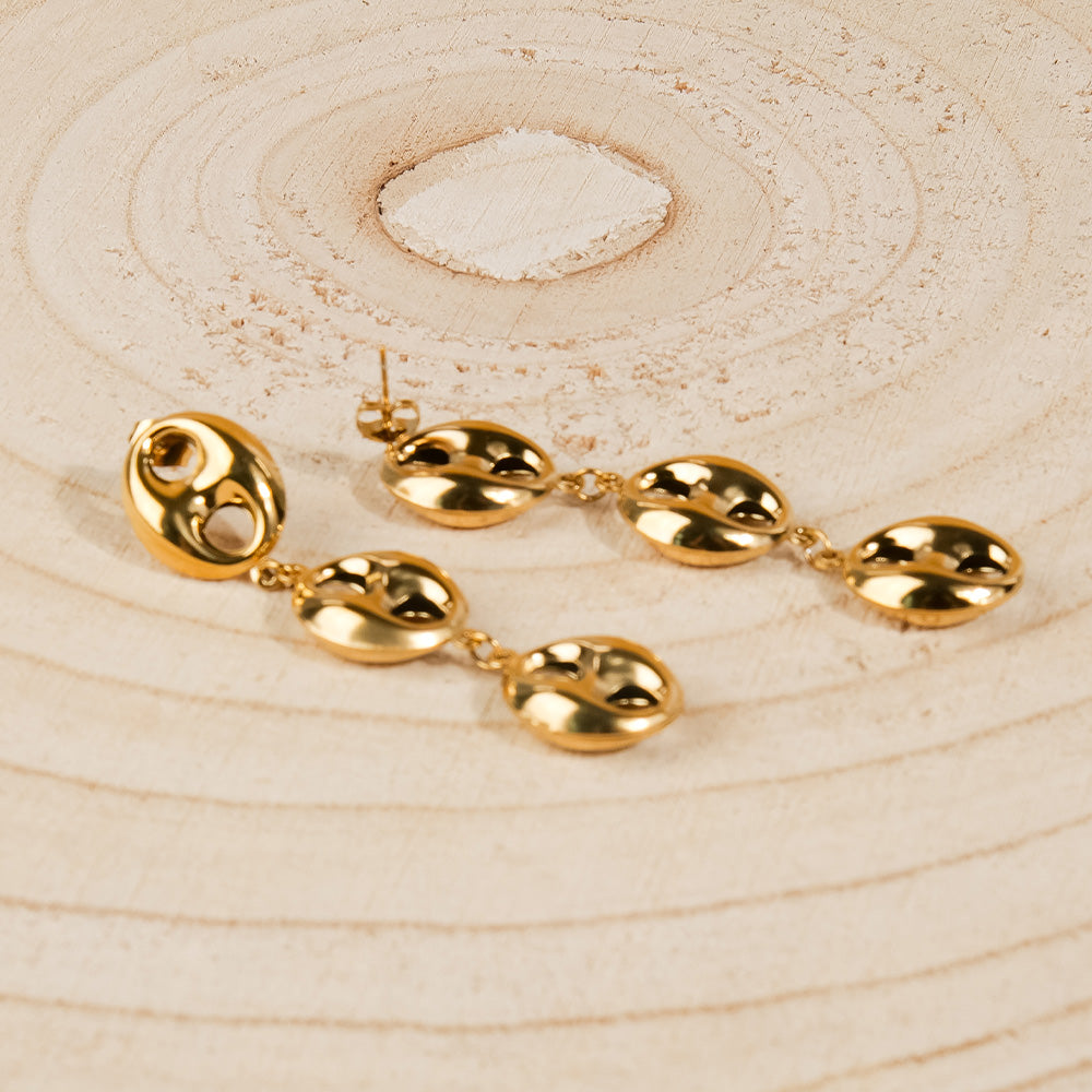 THREE OVAL DISC SHAPE PENDANT EARRINGS