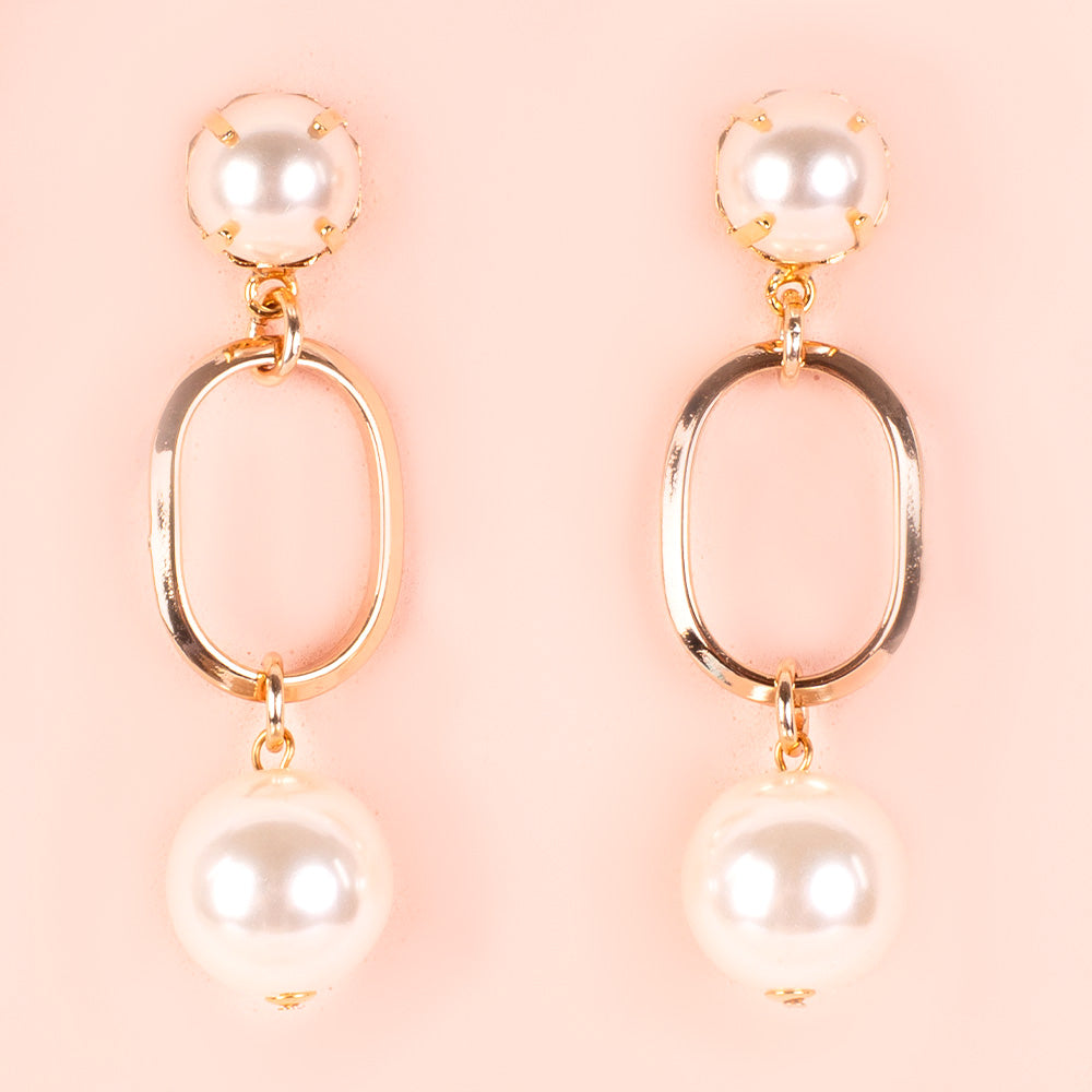 ORECCHINI PENDENTI CON PERLA SU ANELLO OVALE