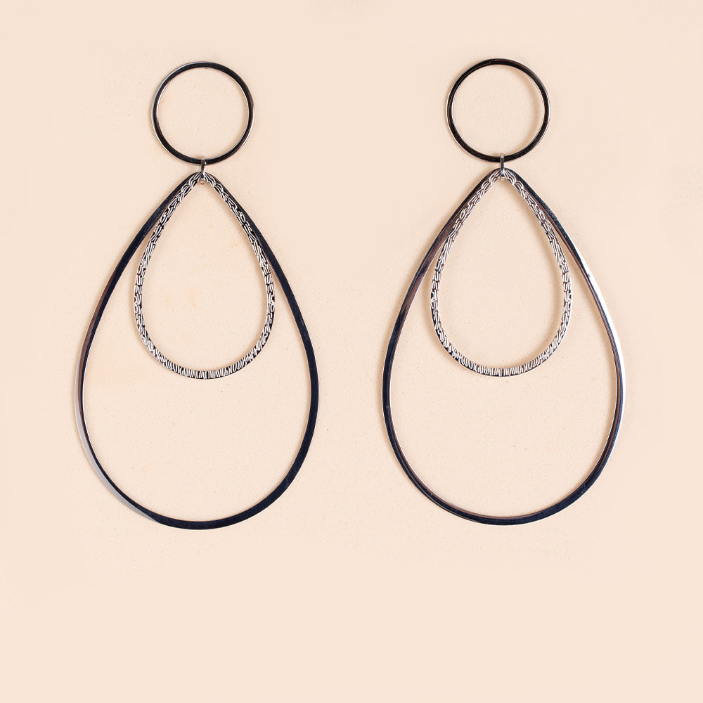 ORECCHINI PENDENTI GRANDI CON DOPPIA GOCCIA STILIZZATA MOBILE