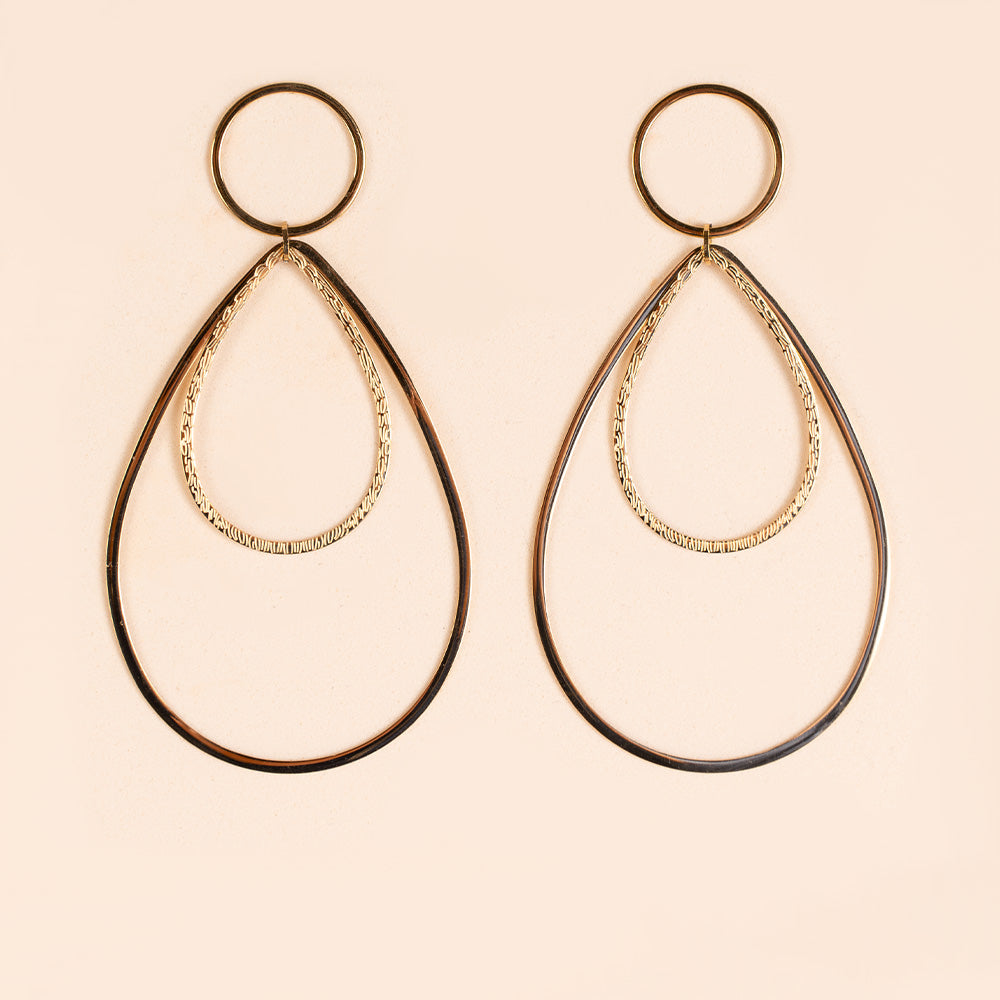 ORECCHINI PENDENTI GRANDI CON DOPPIA GOCCIA STILIZZATA MOBILE