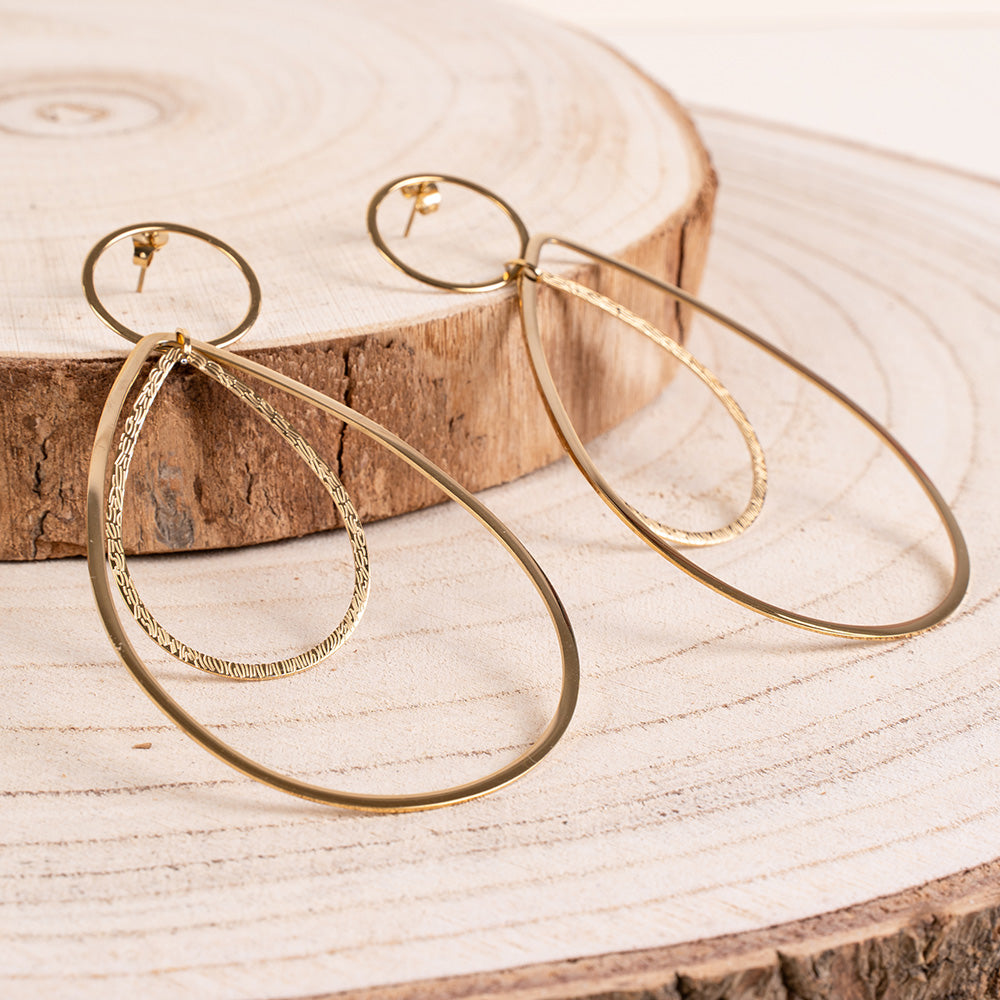 ORECCHINI PENDENTI GRANDI CON DOPPIA GOCCIA STILIZZATA MOBILE