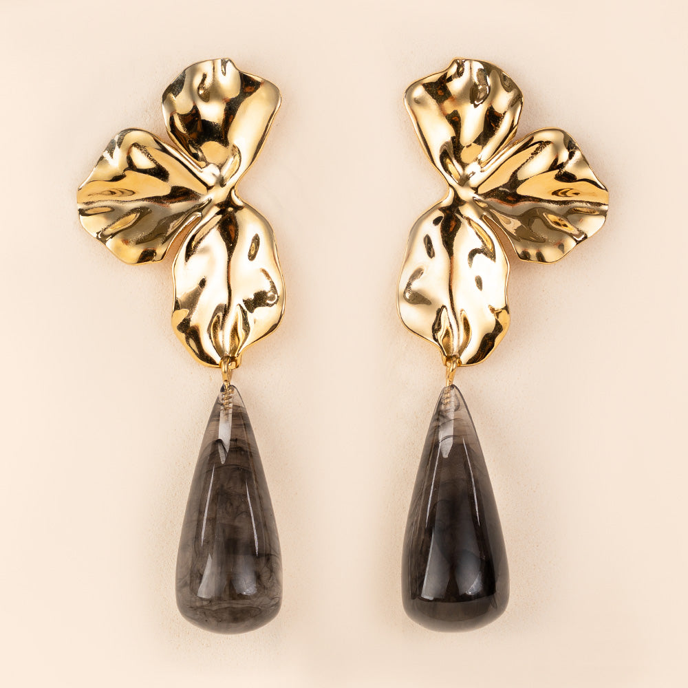 HALF LEAF EARRINGS WITH RESIN PENDANT