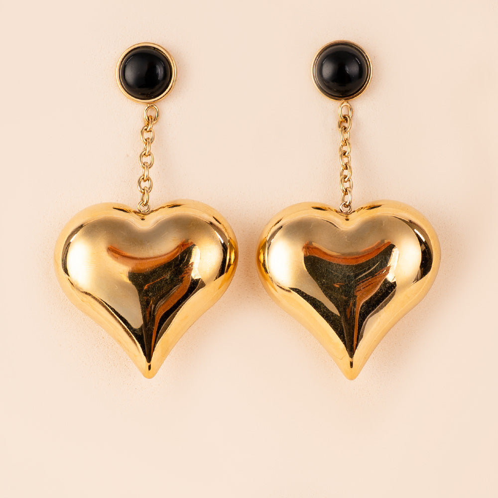 ORECCHINI PENDENTI CON CUORE E PIETRA AL LOBO