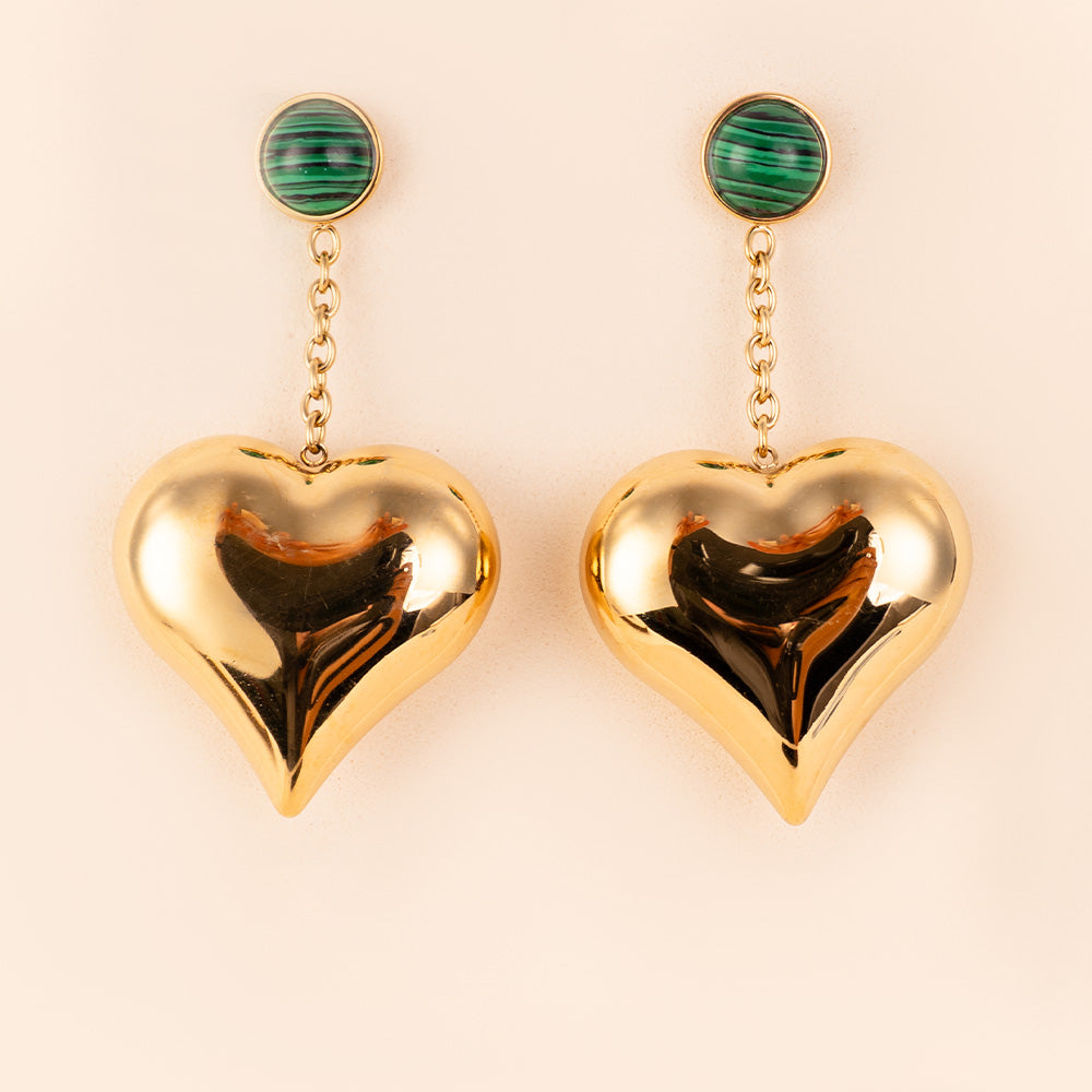 ORECCHINI PENDENTI CON CUORE E PIETRA AL LOBO