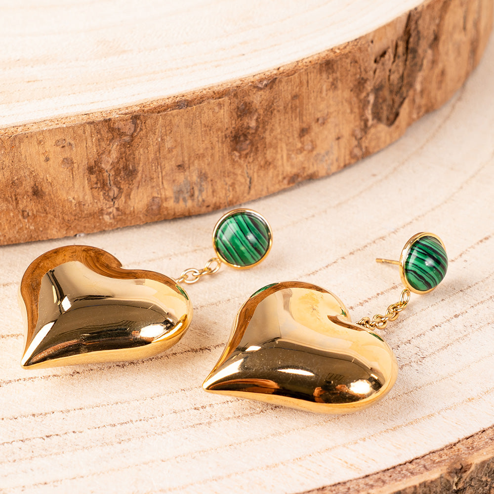 ORECCHINI PENDENTI CON CUORE E PIETRA AL LOBO