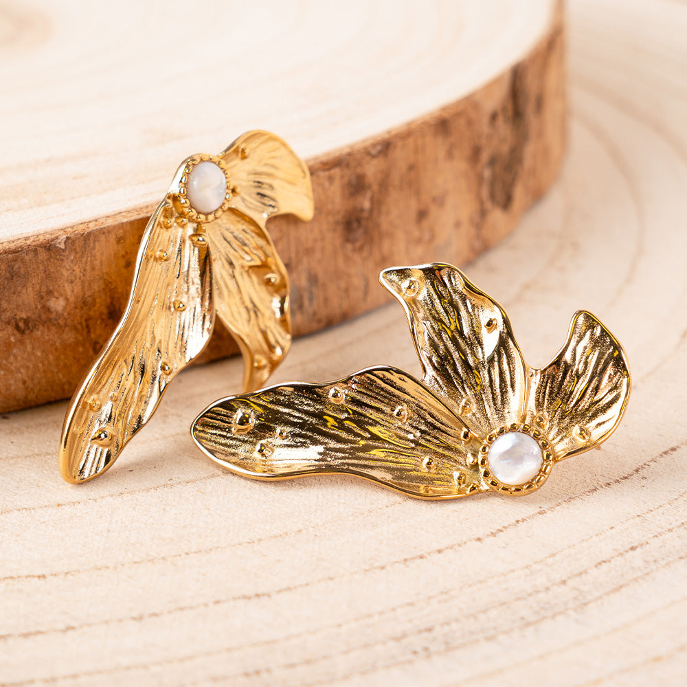 EARRINGS WITH HALF WORKED FLOWER AND CENTRAL STONE