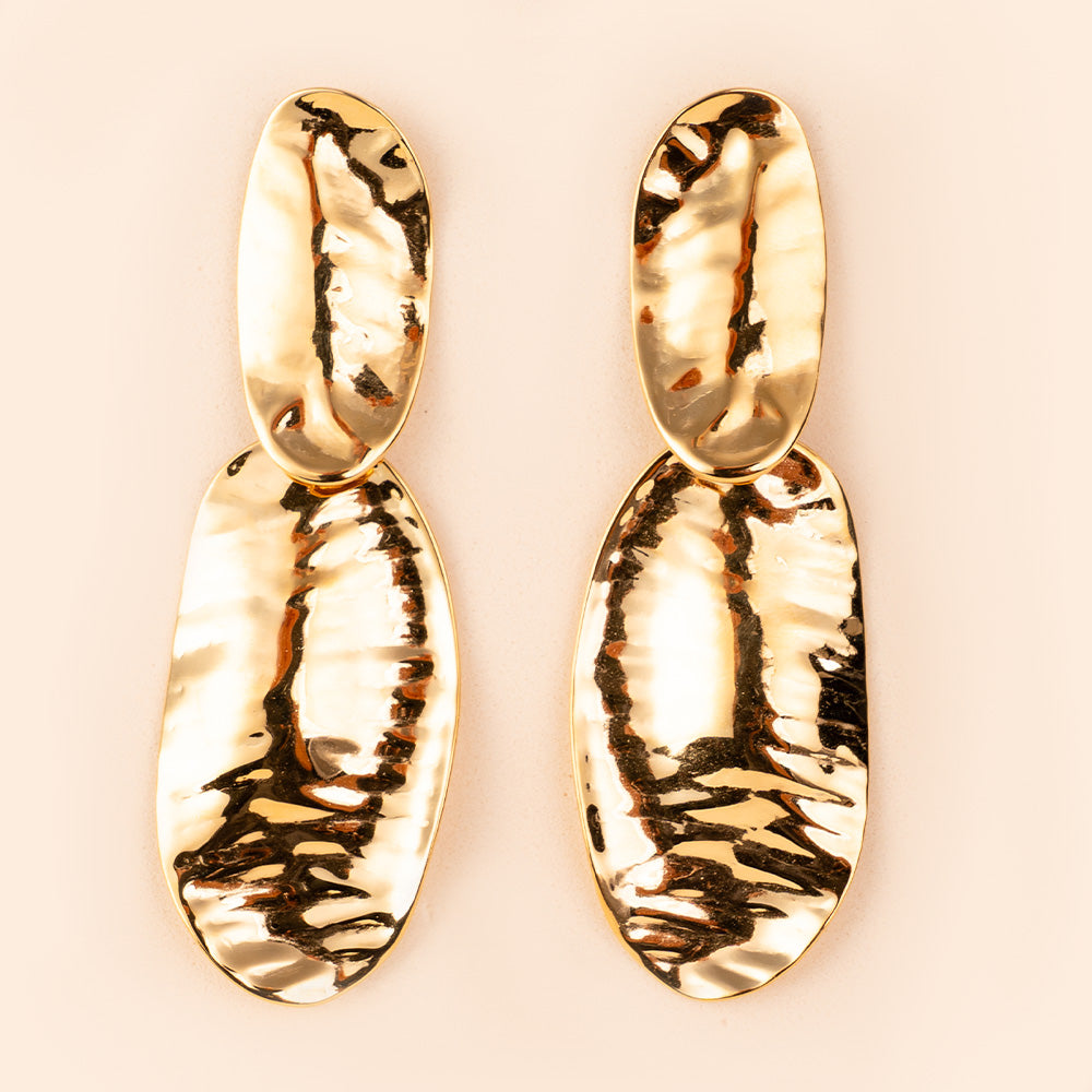 DANGLING EARRINGS WITH TWO CURVED OVAL DISCS